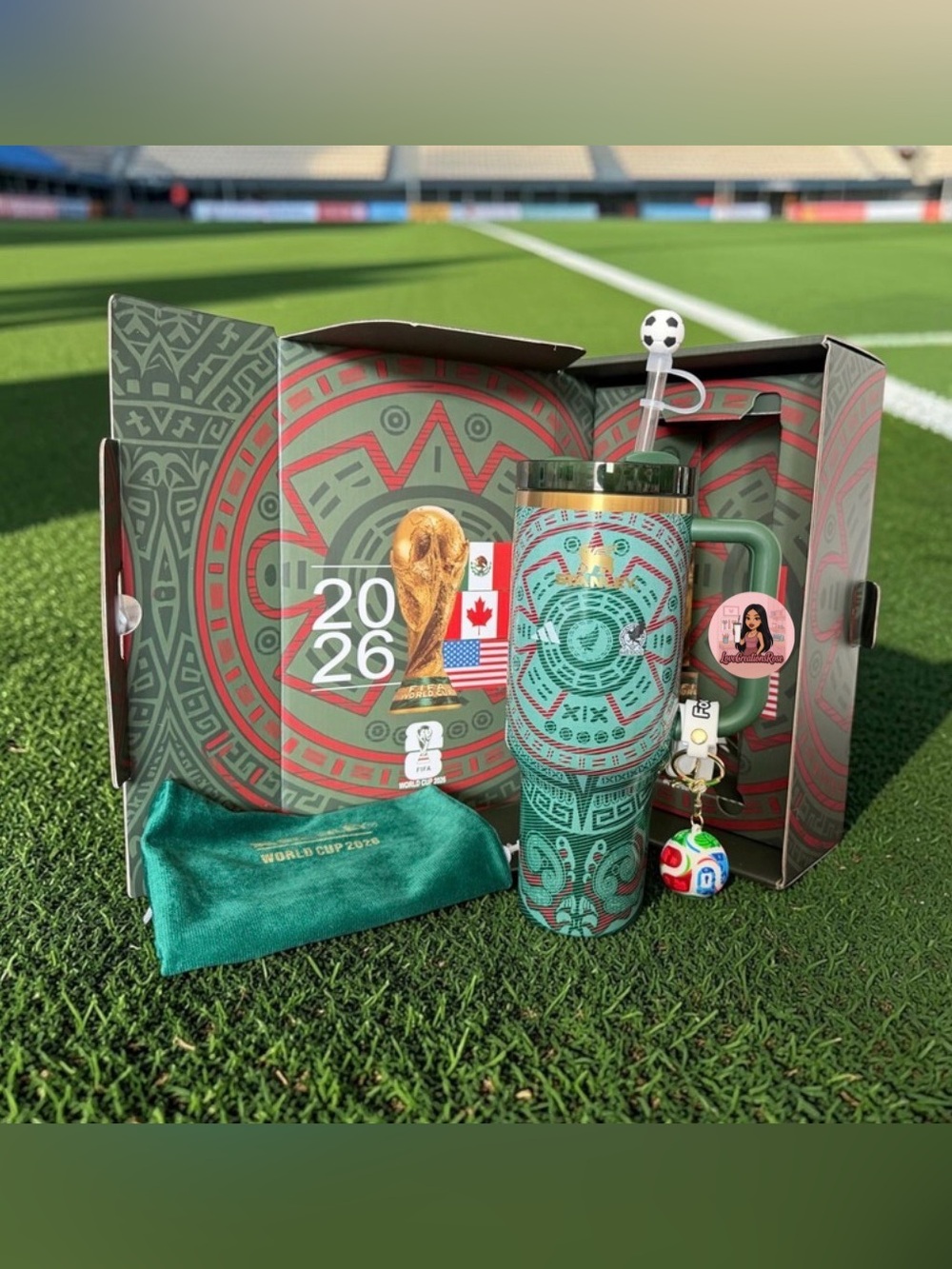 Green 40 oz Mexico Tumbler with Green Handle & Accents